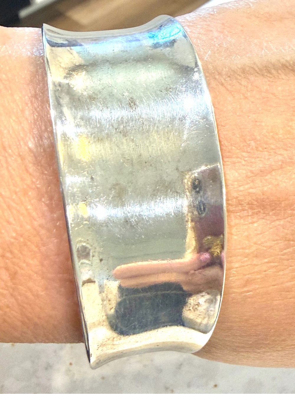 Vintage Wide Sterling Silver Cuff Bracelet 925 Polished Concave Statement 24g